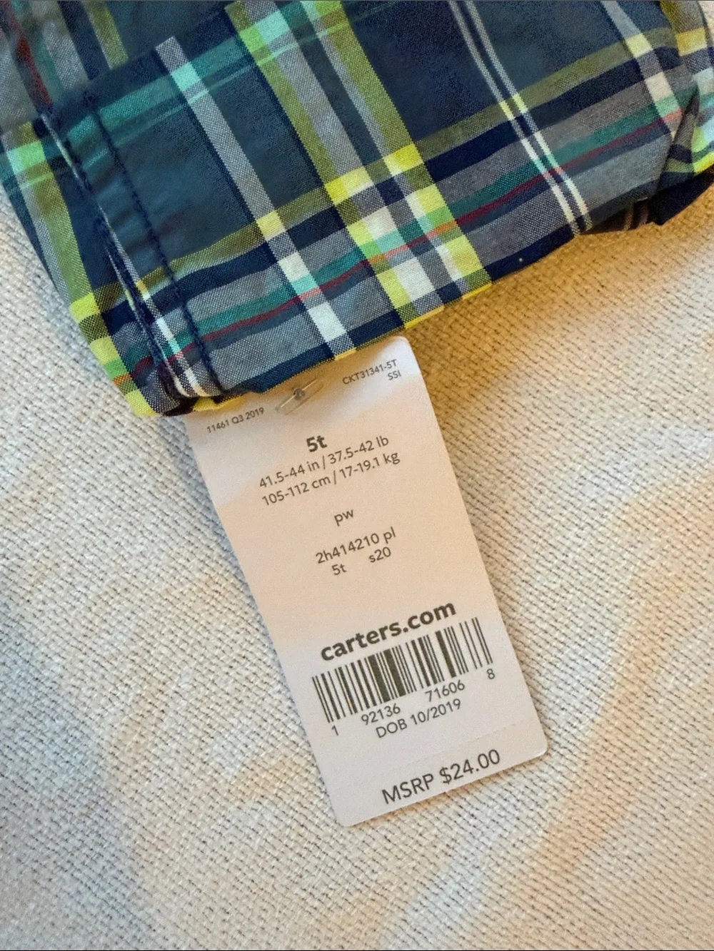 Carter's Plaid Button-Down Shirt in Navy, Yellow & Green